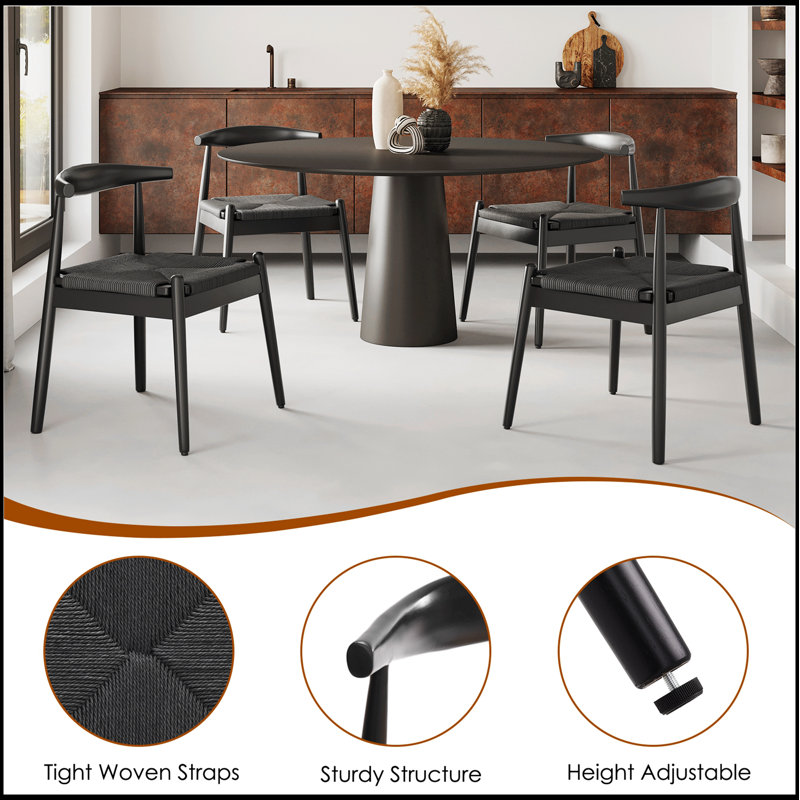 Ensemble de 2 chaises de salle à manger tissées à la main avec cadre en chêne massif et siège tissé à la main pour le salon