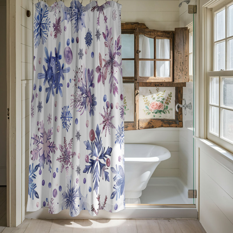 Rideau de douche Snowy Flowers - Premium, H 74 po x l 71 po