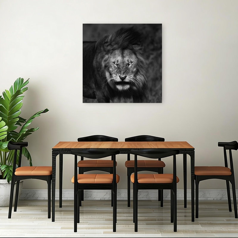 Fierce Lion Gaze Contemporary Wall Art Print 1 Piece Wrapped Canvas Wall Art, 91.44cm H x 91.44cm W