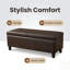 Banc de rangement contemporain avec repose-pieds rectangulaire en similicuir vegan brun patiné, parfait pour le salon et le vestibule