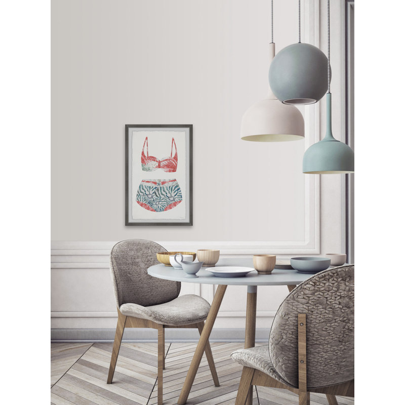 Flamingo Summer Swimsuit Pink Framed Canvas Print, 24" x 16"