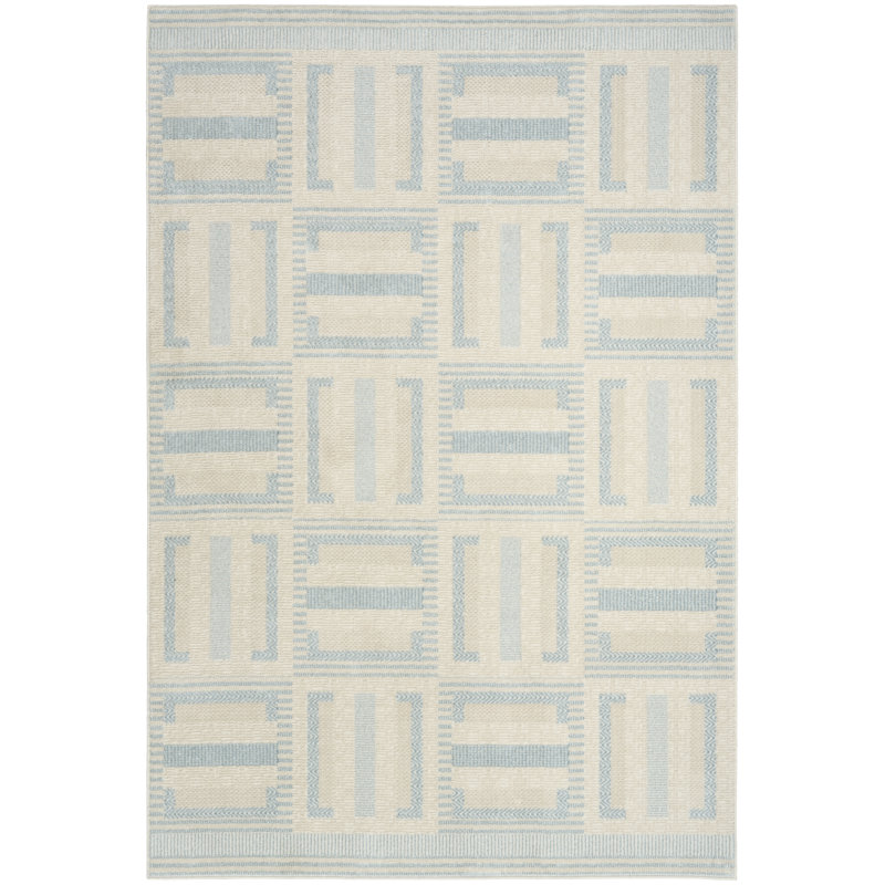 Alisah Geometric Machine Made Area Rug, Ivory Blue, Rectangle 152 x 213 cm