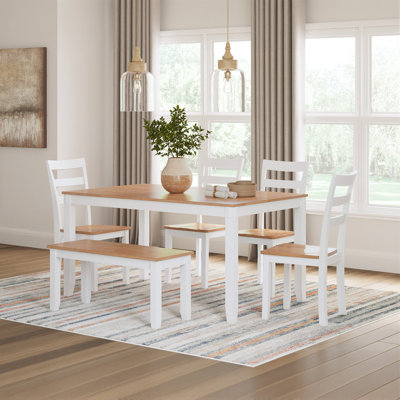 Table de salle à manger Malkin avec 4 chaises et banc, ensemble de 6