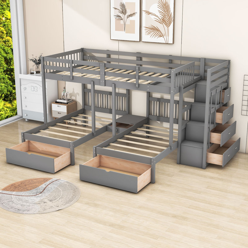 Aat Full Over Twin & Twin 7 Drawers Triple / Quad Bunk Bed by Isabelle & Max, Gray