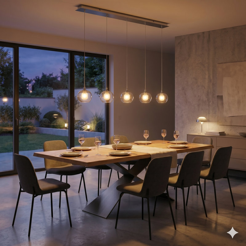 Luminaire suspendu pour îlot de cuisine à 5 lumières Mission, Chrome