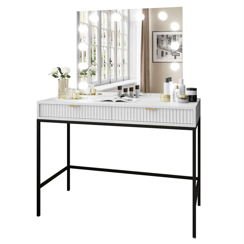 Masiel Dressing Table with Mirror, White Matt/Black