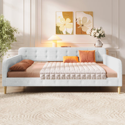 Grand lit de jour rembourré avec 4 pieds de soutien, beige