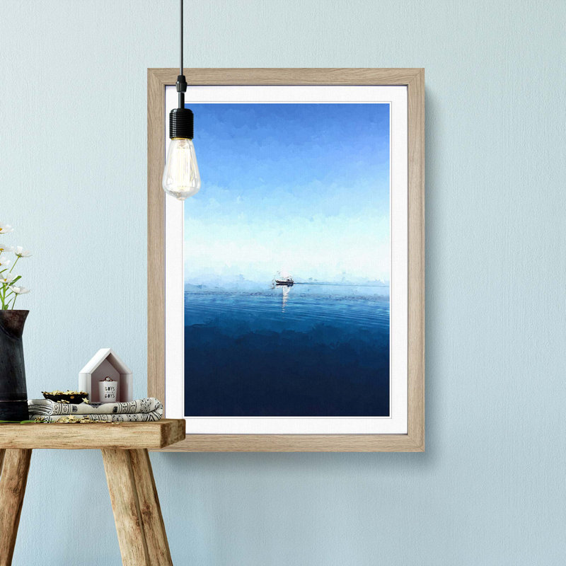 Solo Sailing Boat Across the Sea in Abstract - Framed Print, Oak Framed, 36cm H x 27cm W x 2cm D