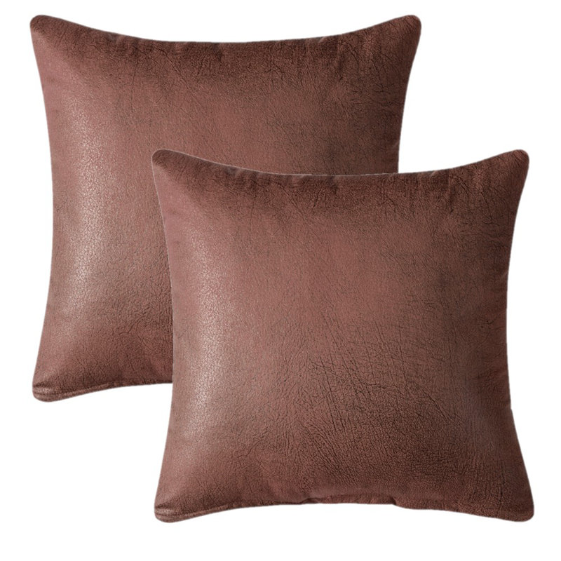 Solid Colour Faux Leather Reversible Pillow Cover, 18" x 18", Brown