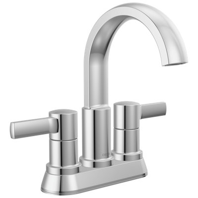 Delta Albion Centerset Chrome Bathroom Faucet, 4 Inch 3 Hole Bathroom Sink Faucet for Vanity, Metal Push-Pop Drain Assembly, Chrome
