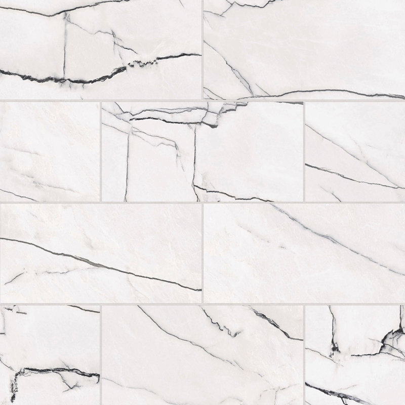 Gemma 12" x 24" Polished Porcelain Marble Look Wall & Floor Tile, Bianca