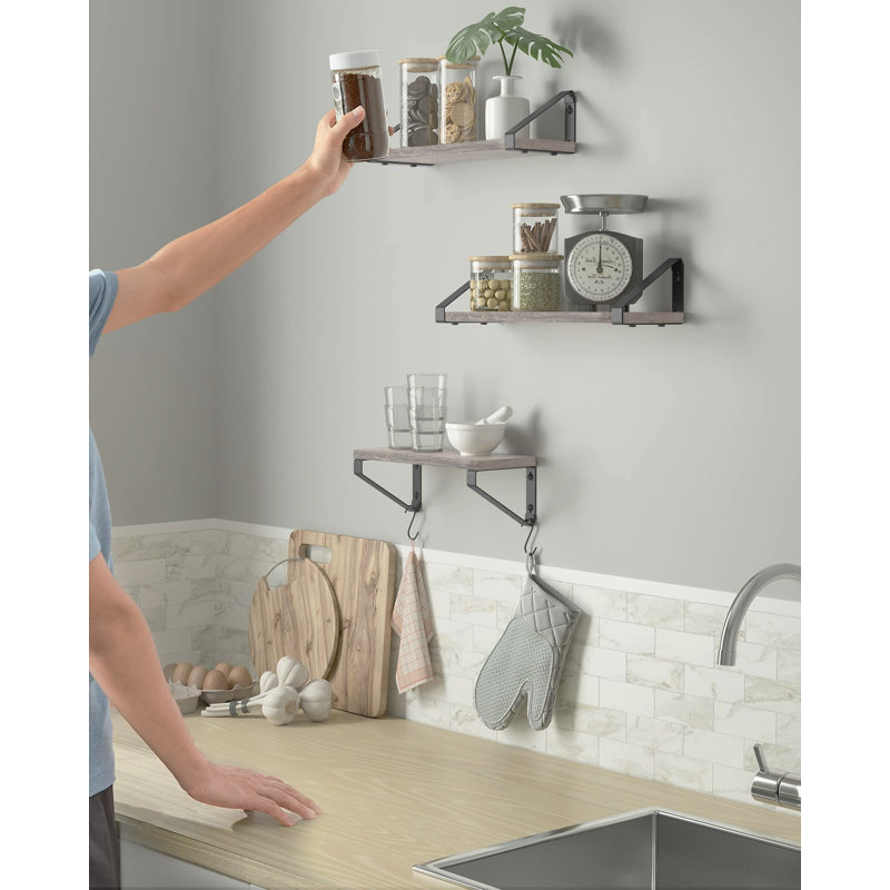 Diya 3 Piece Bracket Shelf, Grey/Black