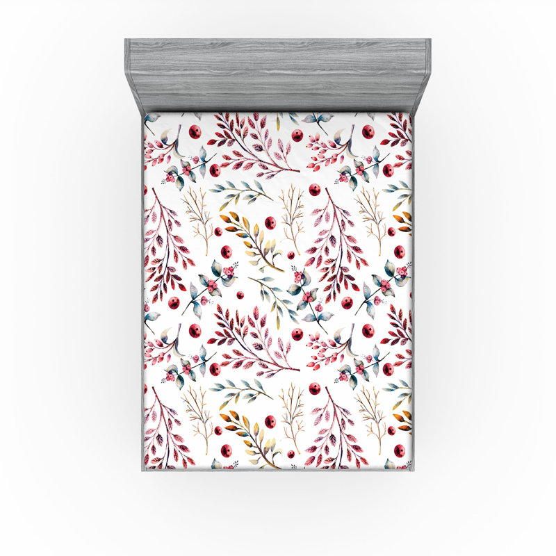 Drap-housse à motif floral Ambesonne, Marron pâle, gris, bleu sarcelle / floral, Drap-housse très grand californien