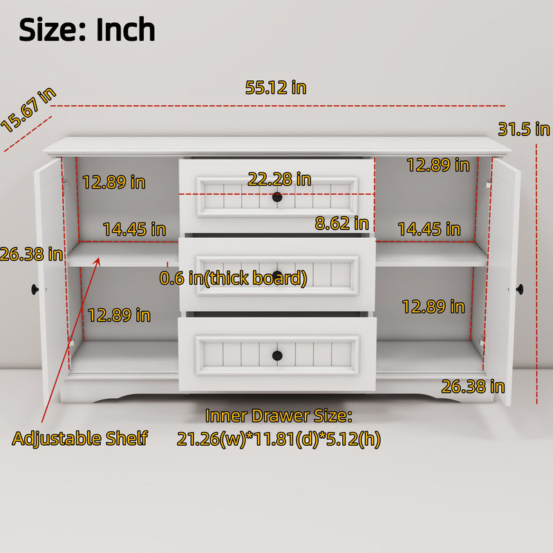 Buffet Pavi 55,12 po, H 31,5 po x l 55,12 po x P 15,67 po