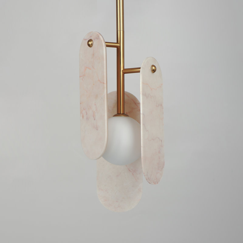 Megalith 1 - Light LED Pendant, Rose Jade/White, Natural Aged Brass