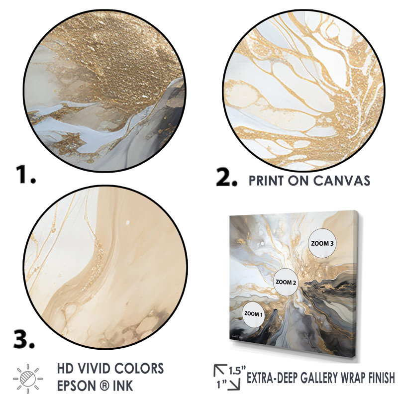 Explosion d'art liquide beige et noir, H 30 po x l 30 po x P 1 po, Cadre flottant brun