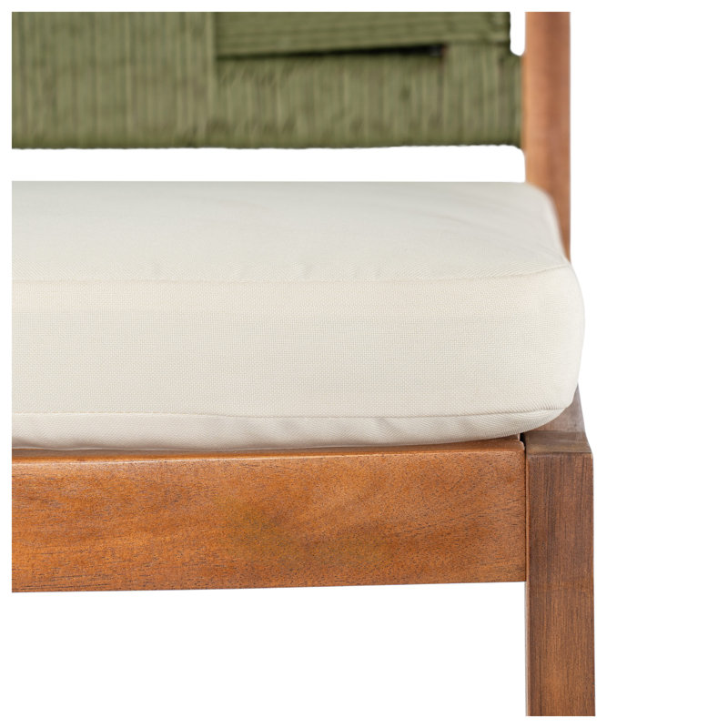 Ensemble de 2 tabourets de bar d'extérieur en bois d'acacia avec finition teck et coussins crème