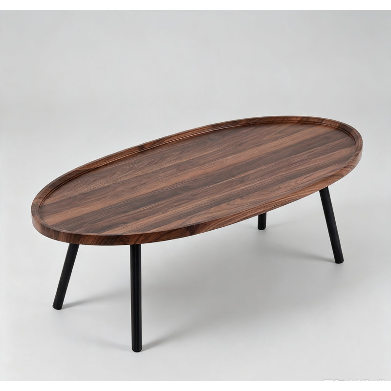 Table basse ovale en bois de 47 po pour salon, Couleur noyer, Couleur noyer
