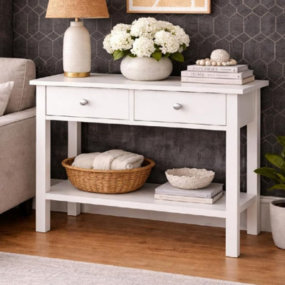 Console Table Slim Side Desk with Drawers for Living Room White