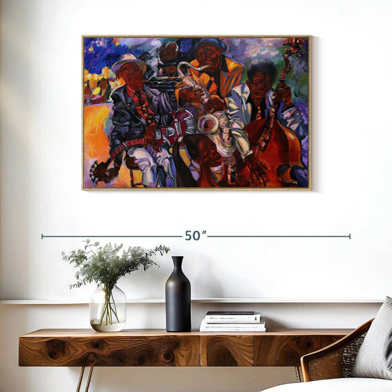Jazz Band artistes, Cadre flottant en bois naturel, 37 po x 25 po