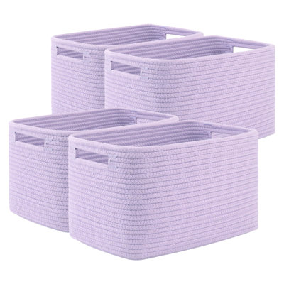 4-Piece Cotton Rope Storage Basket Set, Rectangle Shelf Organizer Bins With Handles