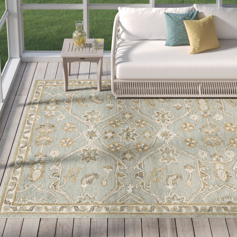 Airlie Oriental Handmade Tufted Wool Area Rug in Slate/Beige, Rectangle 8' x 10'