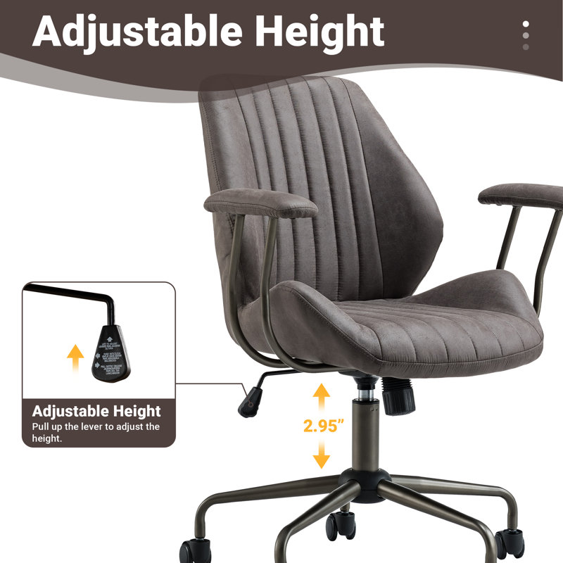 Chaise de travail ergonomique en suède avec accoudoirs rembourrés Viola, Gris