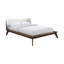 Noyer / beige couleur très grand lit 1 pièce en tissu tête de lit à oreilles avec cadre de lit plateforme prêt pour le matelas style Mid-Century moderne-97081995