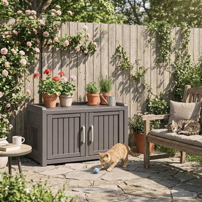 31.98"W Cat Litter Box Enclosurer Cabinet Pet House(Light Brown/Gray)
