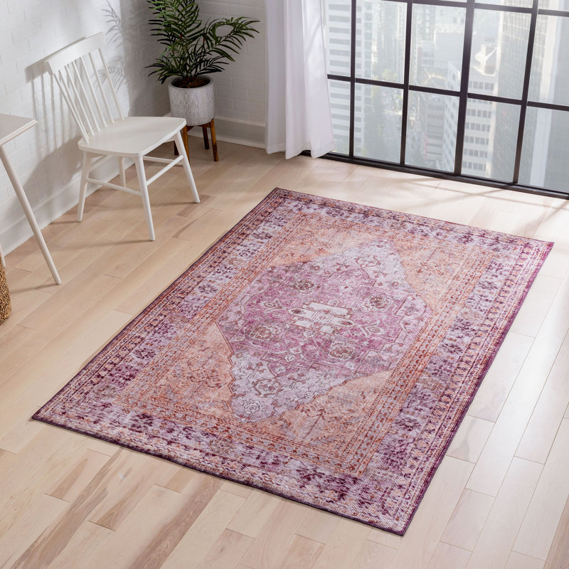 Nile Vintage Medallion Flatweave Purple/Brown Area Rug, Rectangle 152 x 214cm