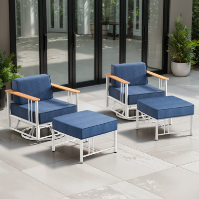 Coan Outdoor Patio Modern Style Metal Thick Cushion Swivel Chairs With Ottomans (Set Of 2)
