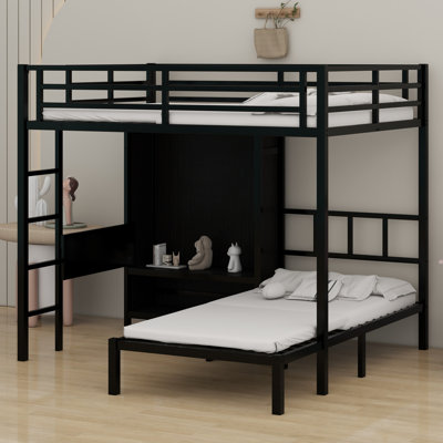 Metal Bunk Bed With Folding Desk, Closet With LED