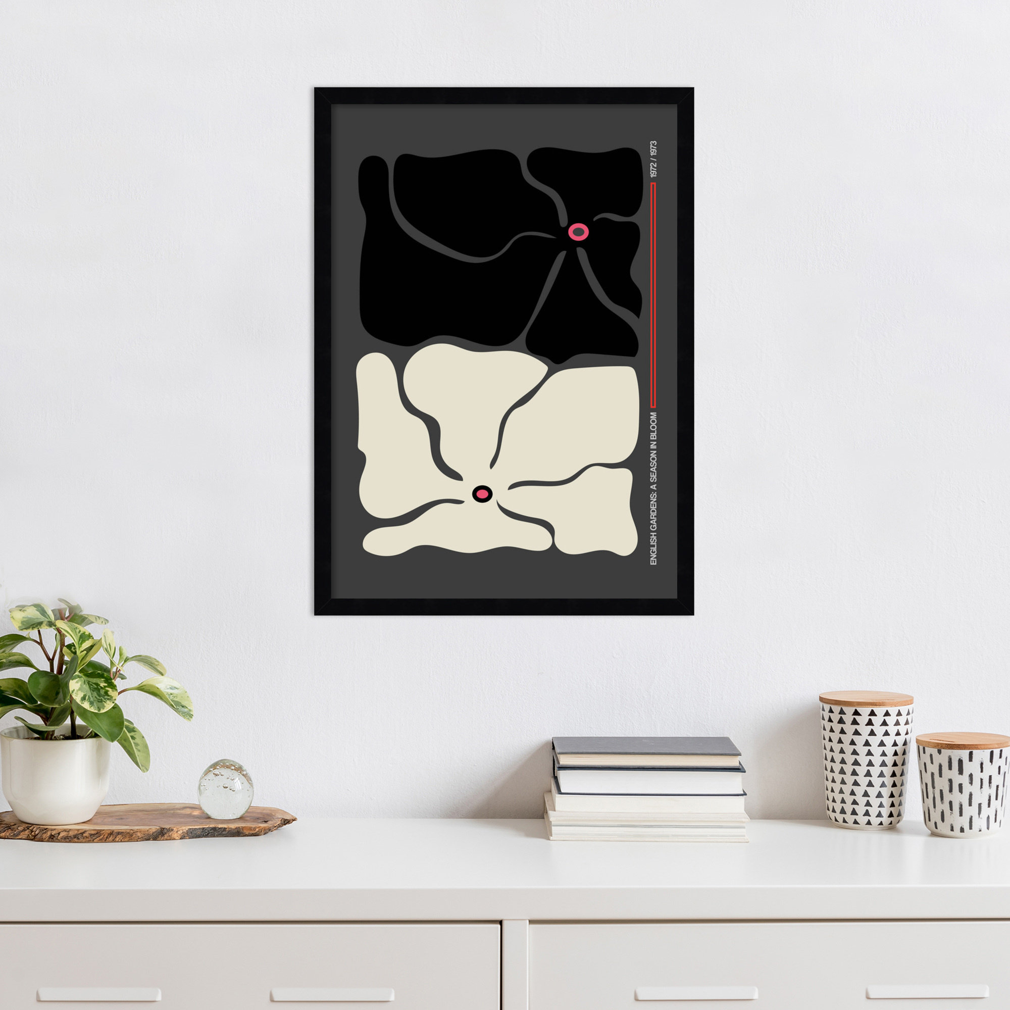 Two By Two Flower Grey by Frances Collett, 25" H x 18" W x 1" D, Black