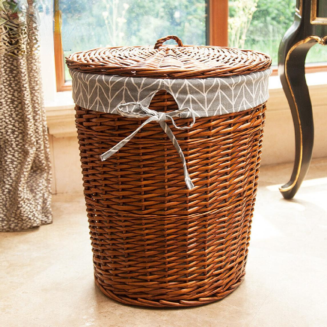 Large Brown Rattan Metal Basket Hamper With Handles Laundry