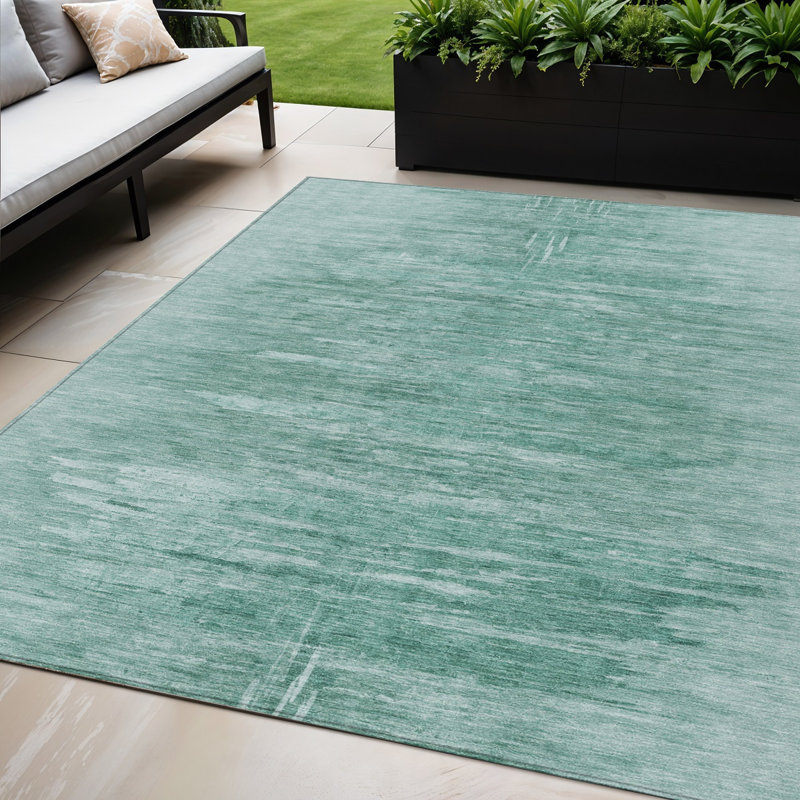 Tapis extérieur lavable abstrait turquoise et bleu sarcelle 5 pi x 8 pi