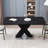 Modern Stretchable Square Dining Table With Printed Black Marble Table Top And MDF X-Shape Table Legs And Metal Base-732818412-715202739