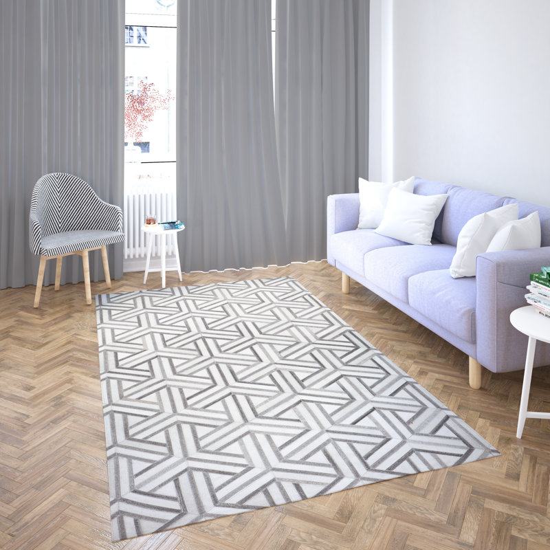 Tapis rectangulaire gris en cuir de vache Jarrel, Rectangle de 5 pi x 8 pi