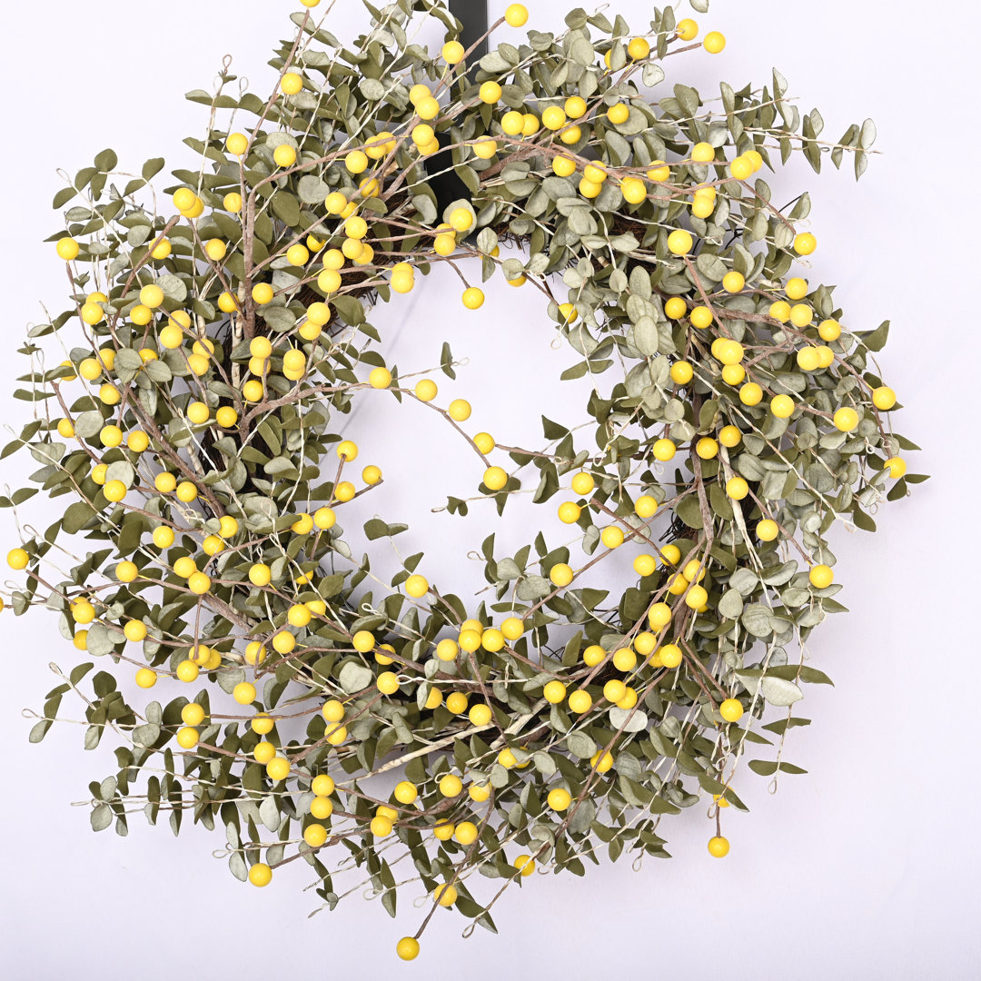 22" Handcrafted Faux Eucalyptus Berry Wreath for Front Door The Holiday Aisle® Wreath 