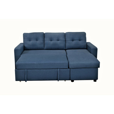 Blue L-shaped Sleeper Couch, Stylish 3 For Bedroom Convertible Sectional , , Space Saving