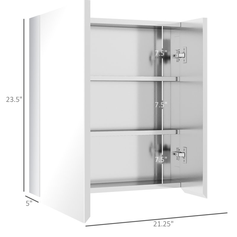 Armoire de salle de bain en acier inoxydable - fermeture douce pour une expérience paisible - miroir avec tablettes