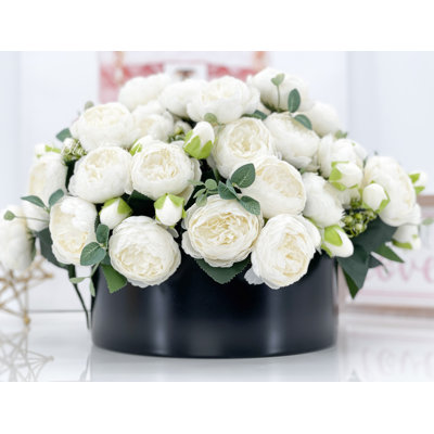 Rose Peony Arrangement, Artificial Faux Floral Centerpiece