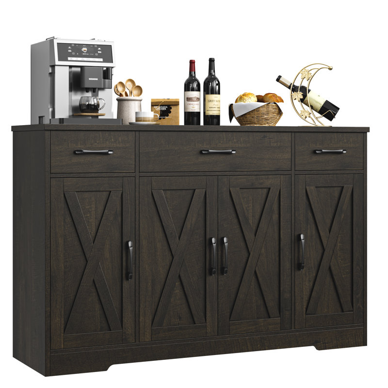 Buffet 55,1 po à 3 tiroirs et tablettes réglables Adra, Marron foncé