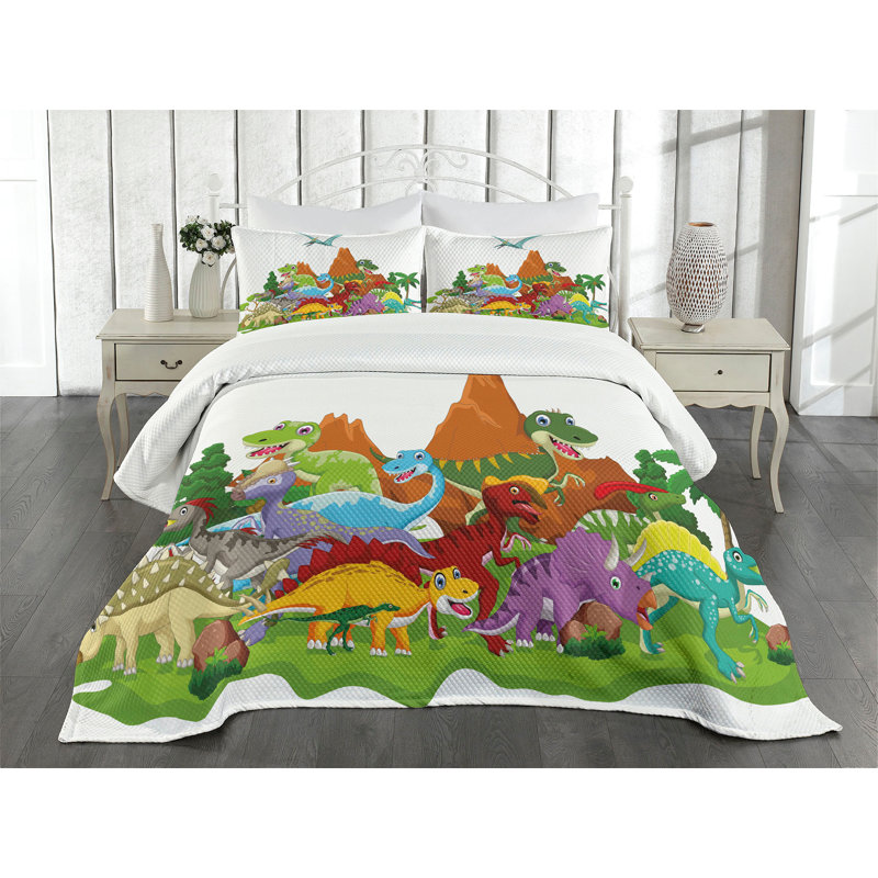 Multicolore ensemble de couvre-lit Ambesonne Dinosaur, Couvre-lit pour très grand lit + 2 taies décorat