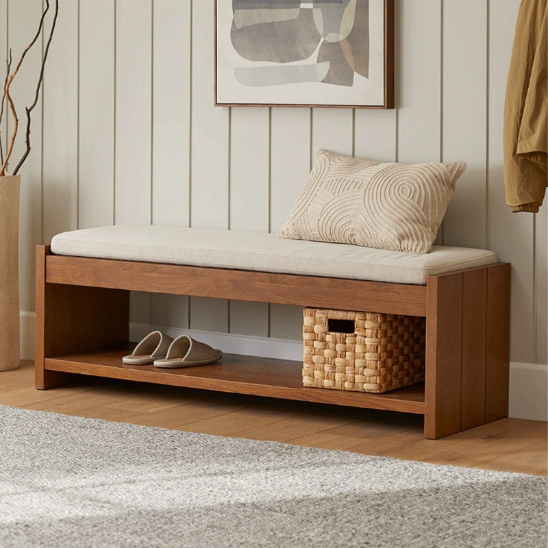 Banc en bois massif rétro de style Wabi-Sabi, H 19 po x l 60 po x P 18 po