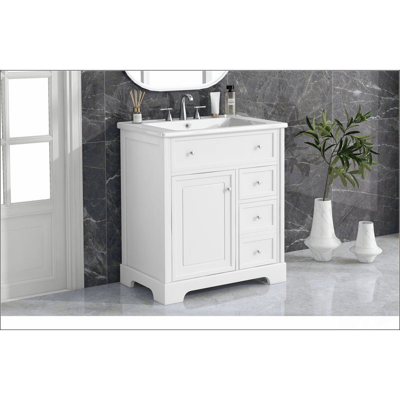 Meuble-lavabo pour salle de bain avec comptoir, meuble-lavabo avec porte et deux tiroirs, planches en panneau de fibres à densité moyenne