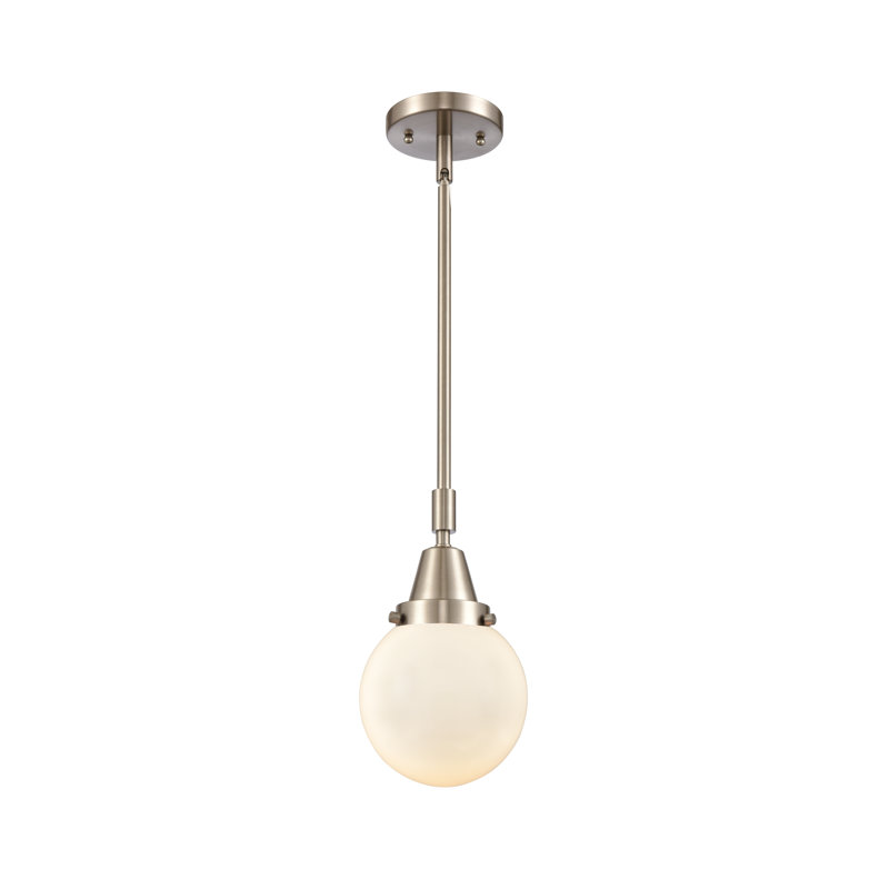 Luminaire suspendu sphère 1 lumière Lorri, H 43,62 po x l 6 po x P 6 po, Blanc mat, Nickel satiné brossé