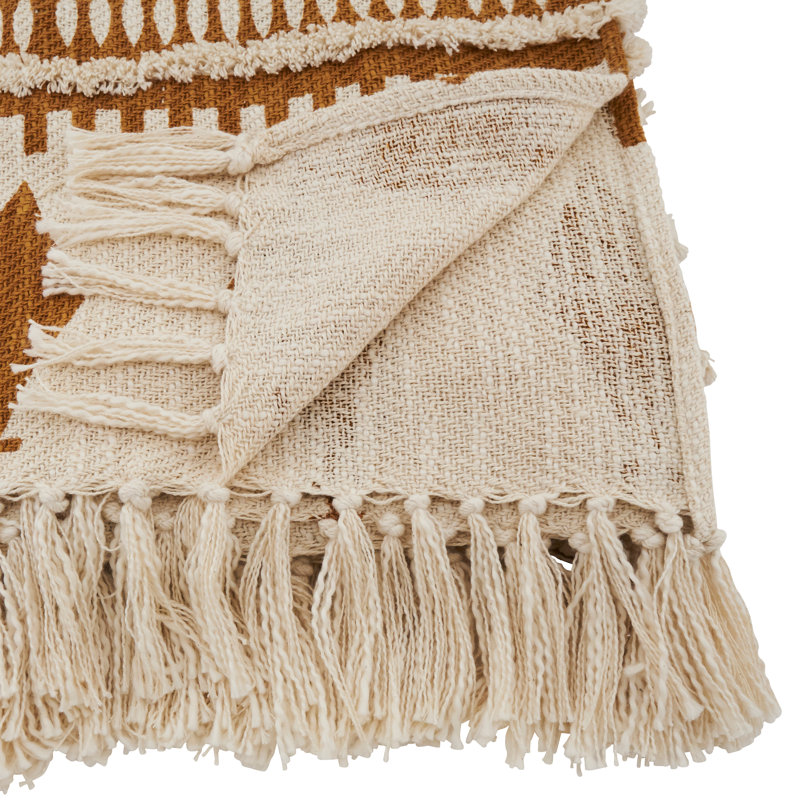 Saffron and Cream Cotton Bohemian Throw Blanket