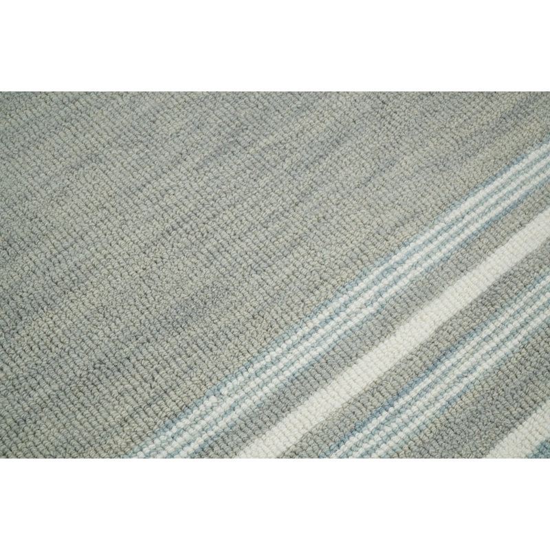 Ivory and Gray Tufted Wool 8' x 10' Handmade Area Rug