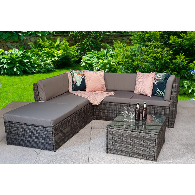 Fatululik 4 Seater Rattan Corner Sofa Set, Grey