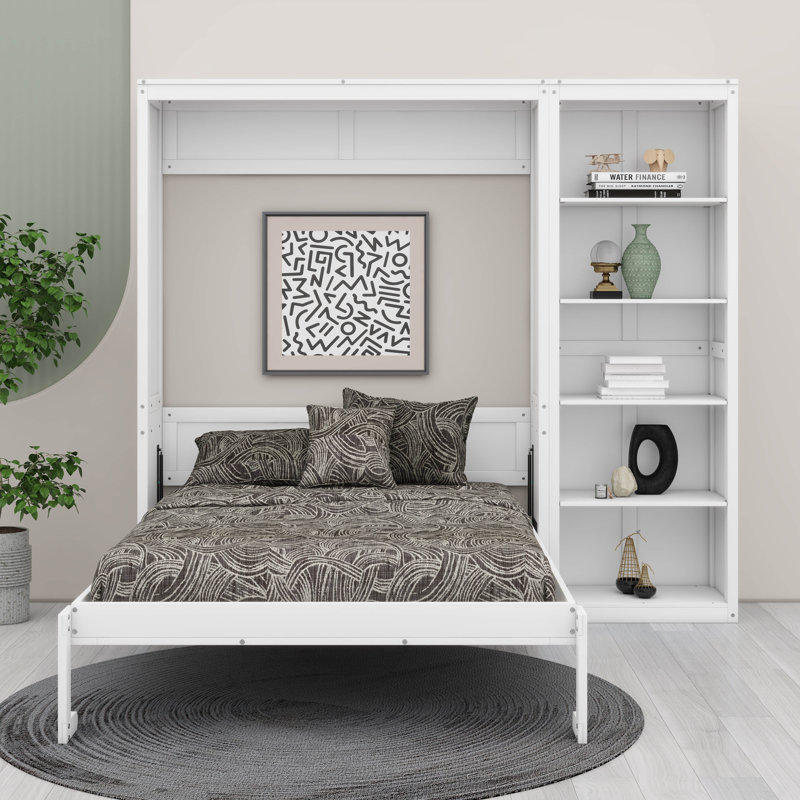 Grand lit escamotable mural avec tablettes multiples - Essentiel pour économiser de l'espace, Gris